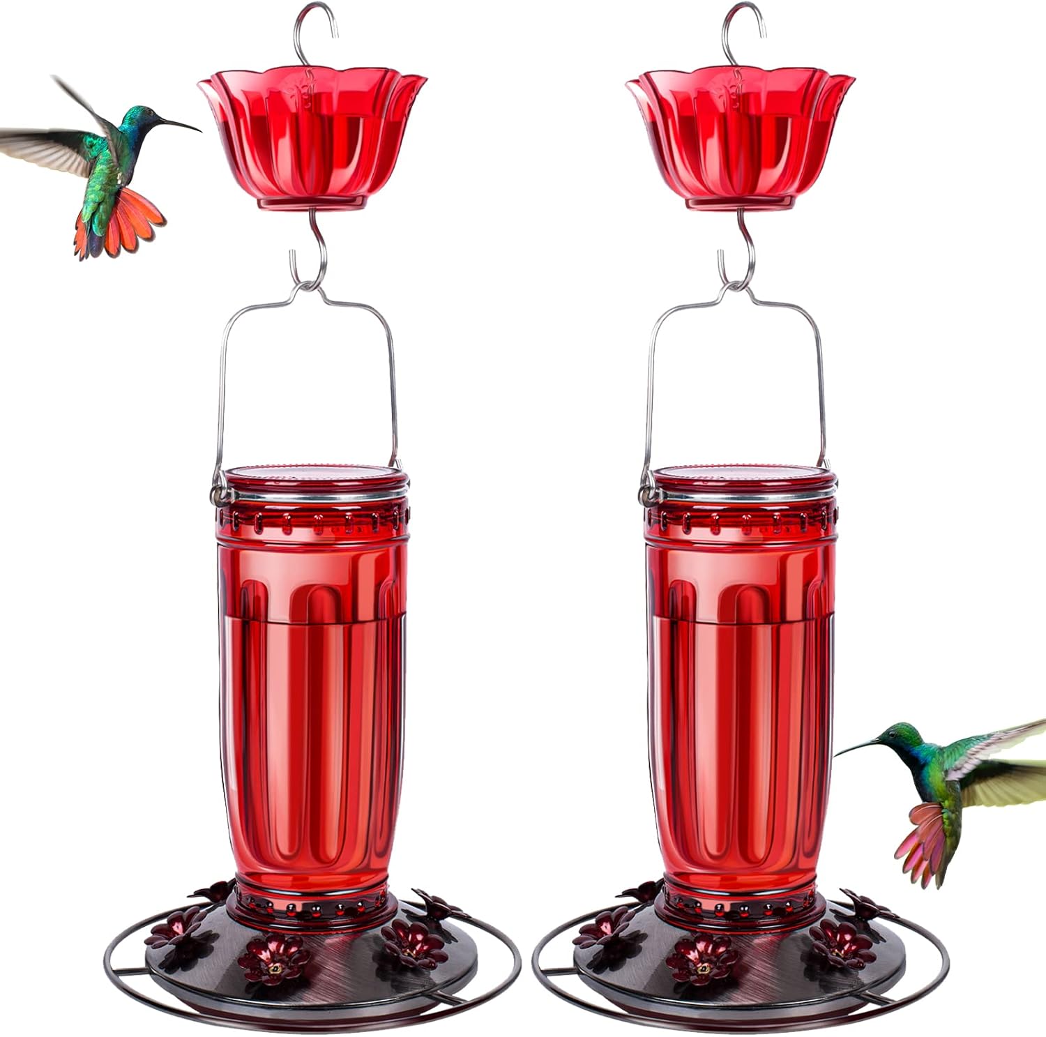 Kingsyard 2 Pack Glass Hummingbird Feeder for Outdoors, 16