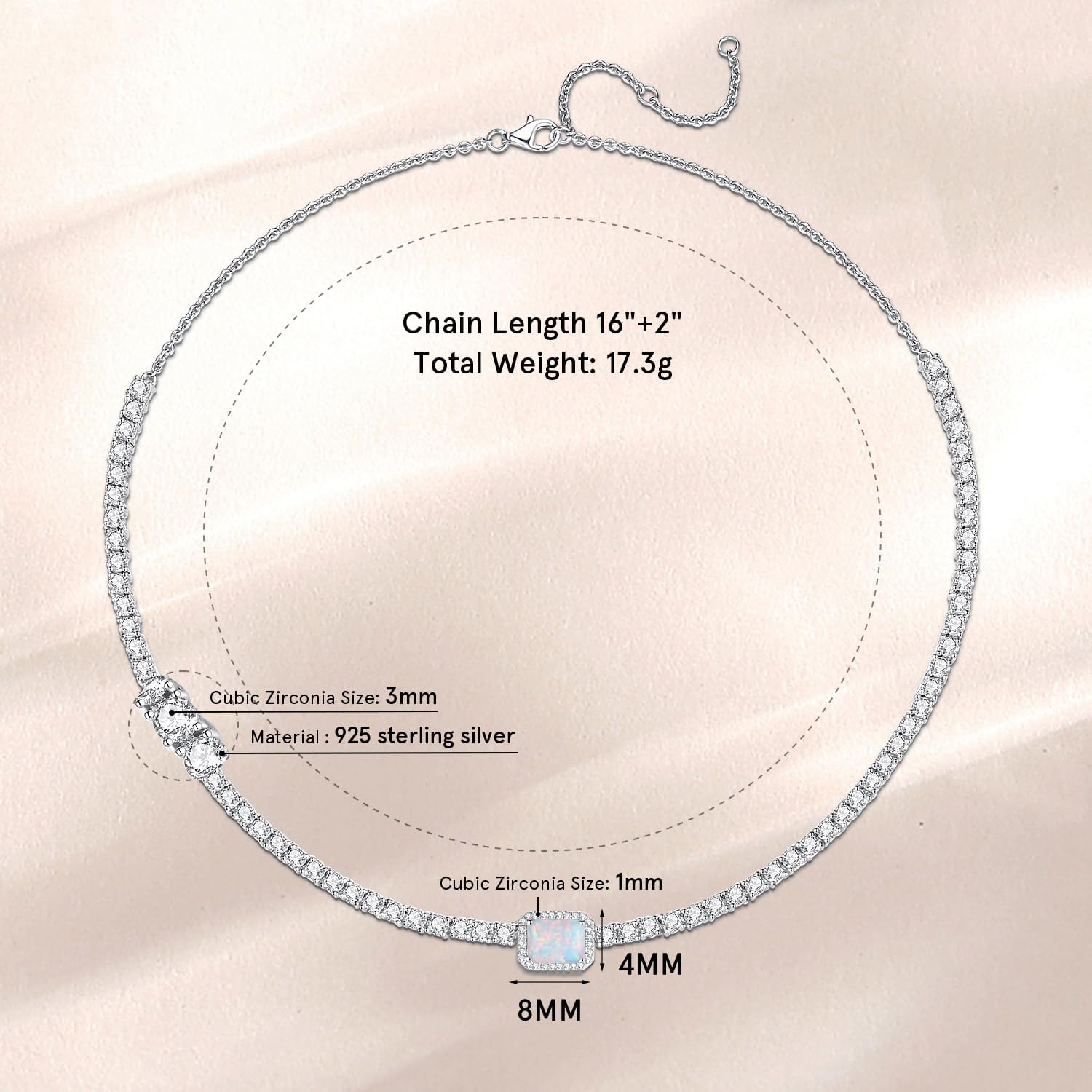 FANCIME Mothers Day Gifts for Women S925 Sterling Silver Tennis Necklace Birthday Gifts for Mom Women, 16"+2" Inches - Image 2