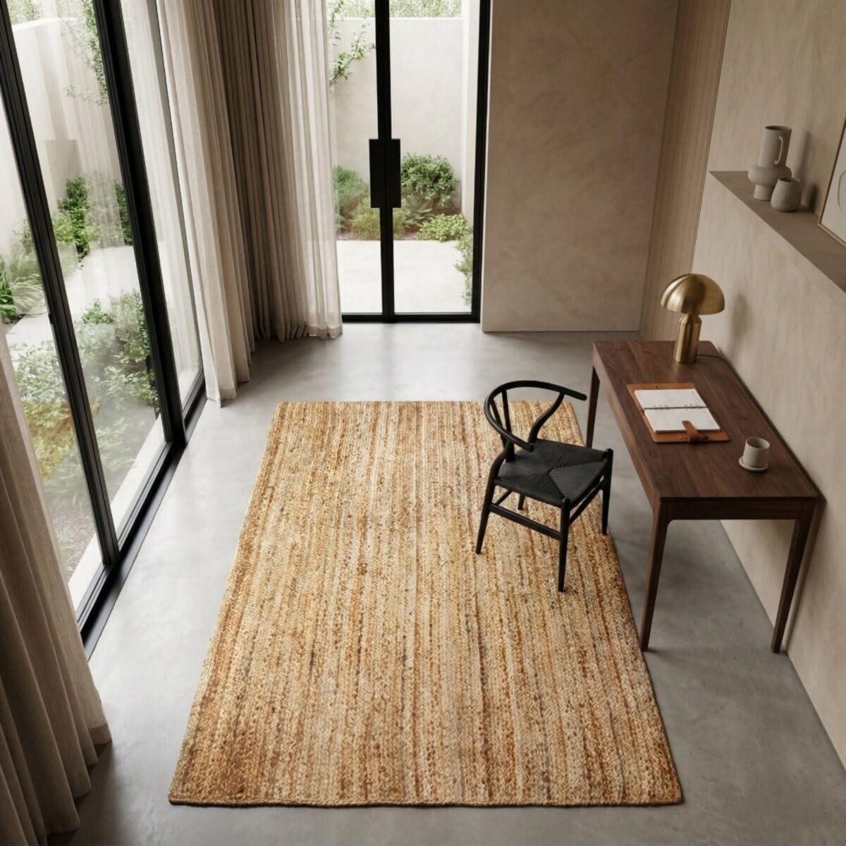 Thedecofactory Tapis en Jute tressé Main Motif Lignes Naturel 120x170