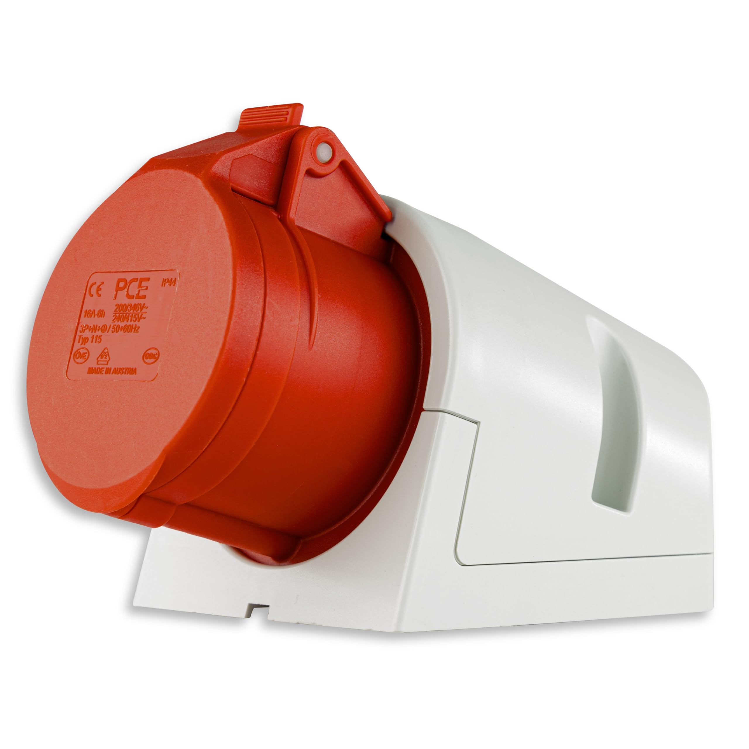 CEE-Wandsteckdose, 5-polig, 400V, 16A, IP44, Wandmontage mit Klappdeckel