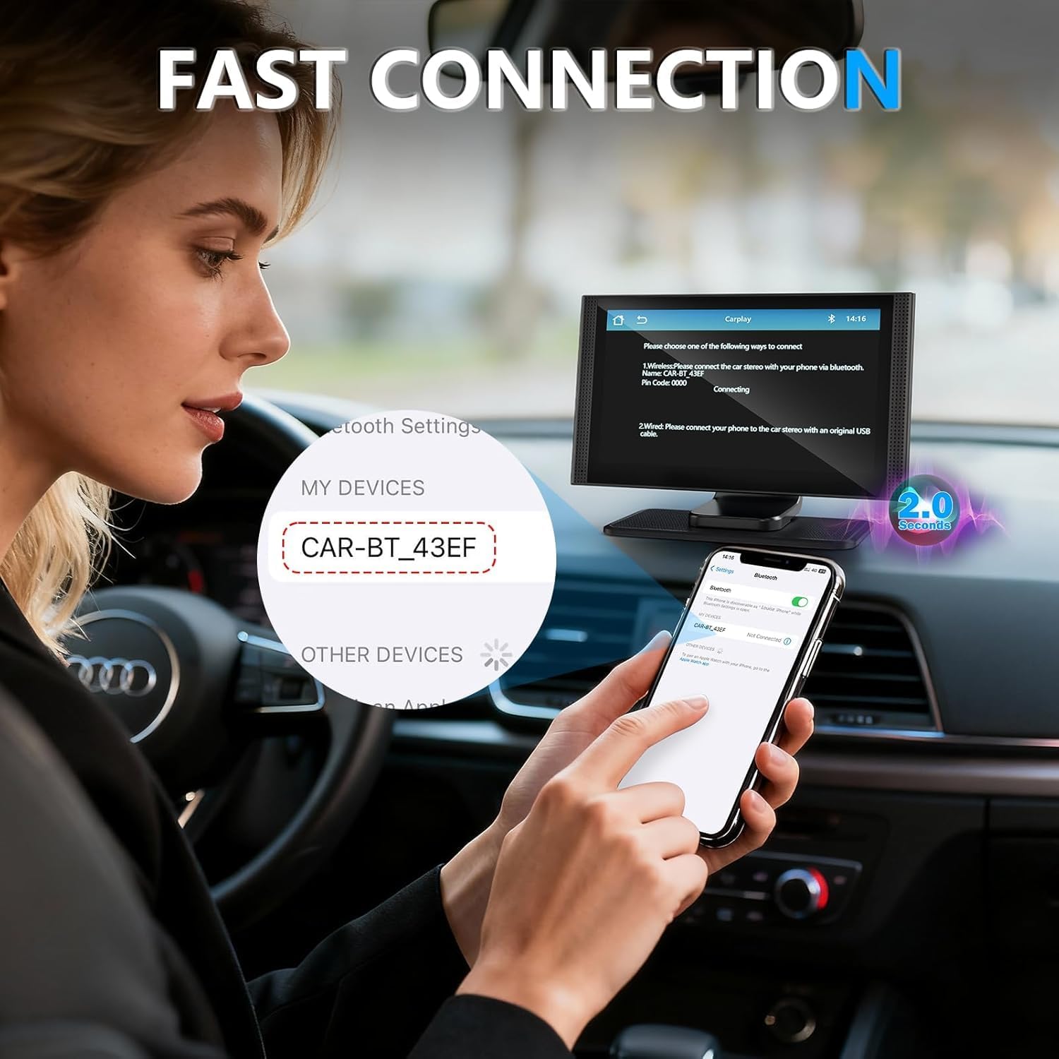 Wireless Carplay Screen – Clearance! Compatible with Apple Carplay and Android Auto, 7" HD Touch Screen Portable Car Stereo with 1080P Backup Camera, Bluetooth, Voice Control – Only $31.99