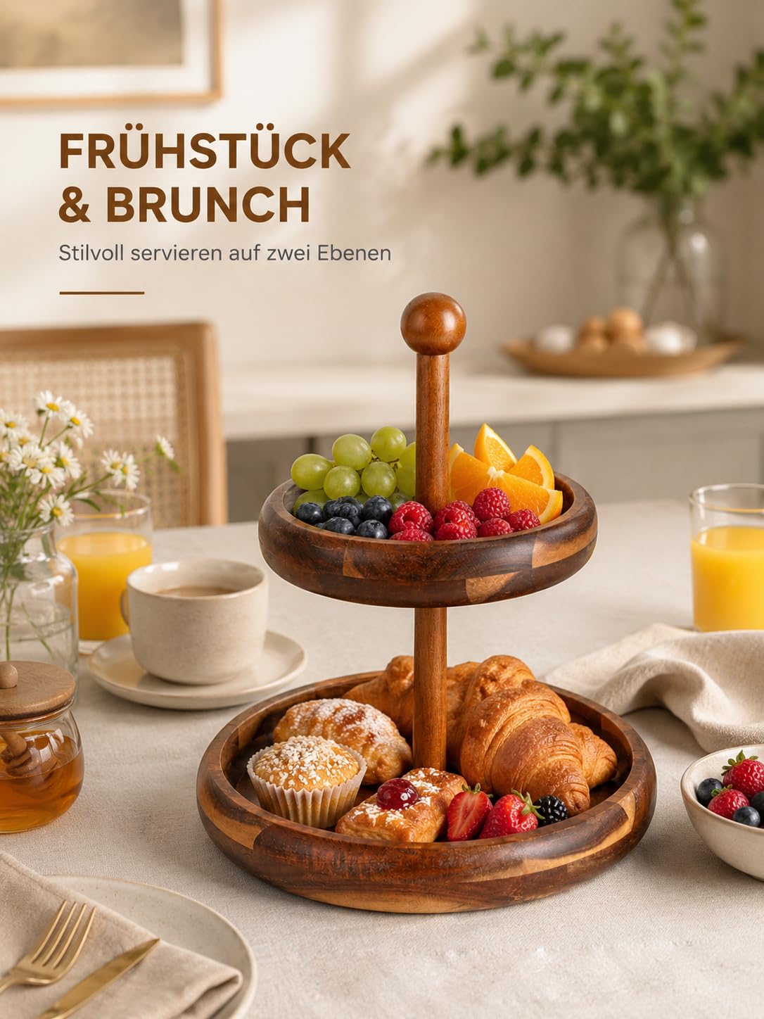 BRICARD Holz-Etagere 2-stöckig aus Akazienholz – Servierständer, Ø 25/30 cm