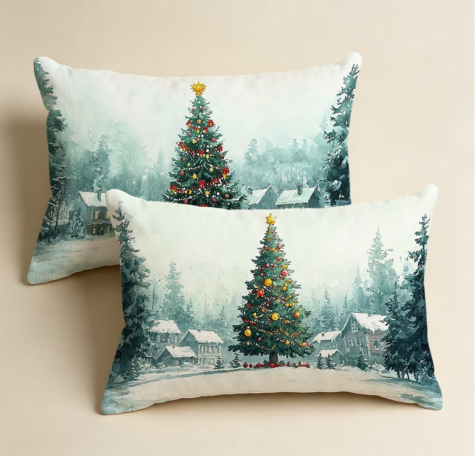 GrüN Kissenbezug 60x80 Baum Kopfkissenbezug 2er Set,Wohnaccessoires & Deko,Weich und Atmungsaktiv Samt Stoff mit Verstecktem Reißverschluss für Bett Sofa Kissen Dekokissen-85861