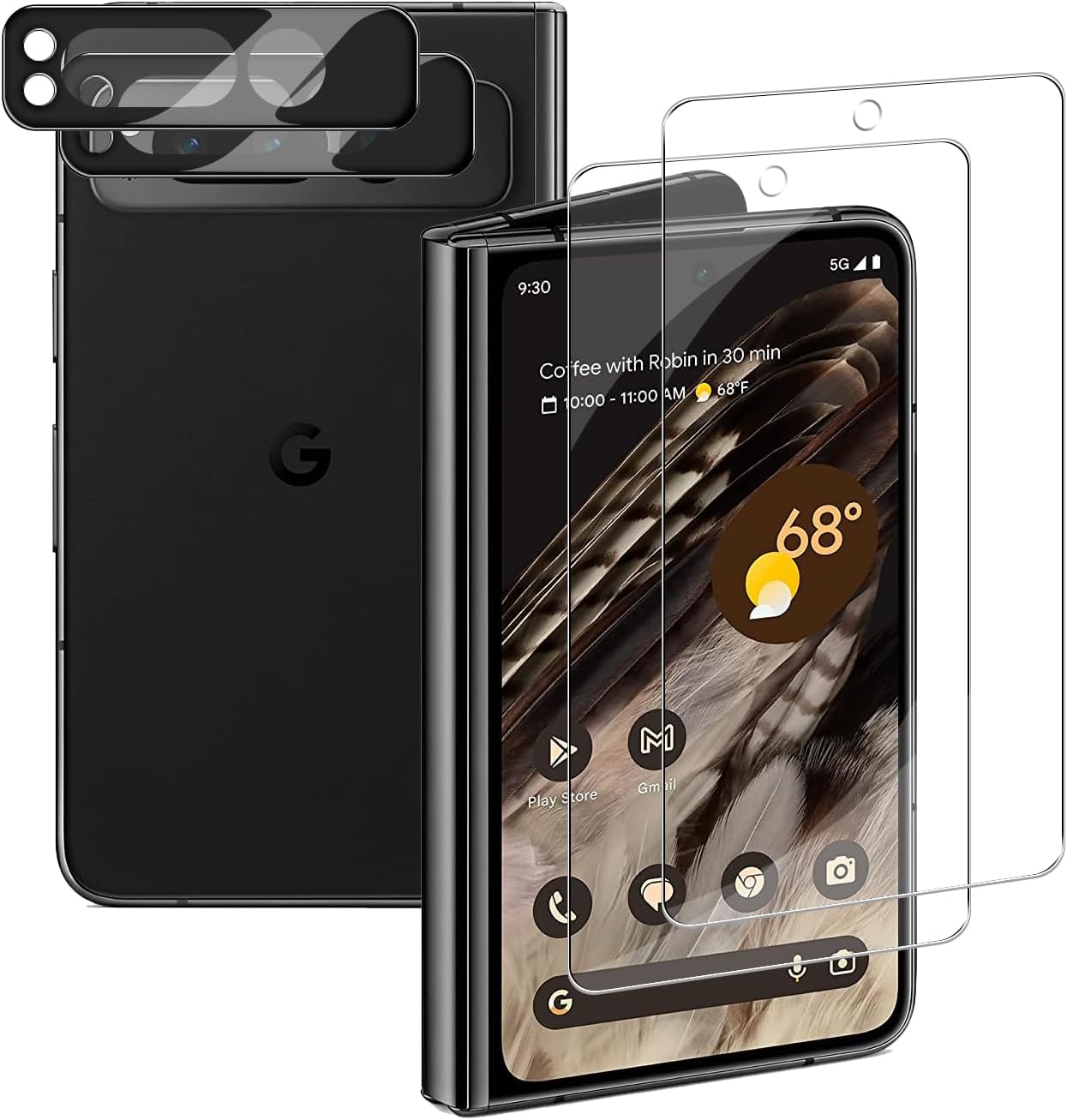 Pixel Fold Tempered Glass Screen Protector + Camera Lens Protector [ 2 + 2 Pack ][Fingerprint Unlock] [Anti-Scratch] [Case Friendly] HD Clear Protective Film for Google Pixel Fold