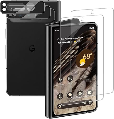 Protector de pantalla de vidrio templado Pixel Fold + protector de lente de cámara 2 + 2 unidades desbloqueo de huellas dactilares antiarañazos