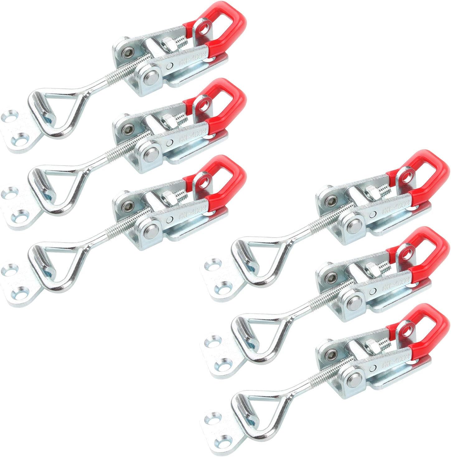 Toggle Clamp Latch 4002 Adjustable 551lbs Heavy Duty 6Pcs Small Lockable Stainless Toggle Clamps with Lock Woodworking Hasp Clamp for Door Box Case Trunk Lid Mounting Plate Quick Release Pull Latch