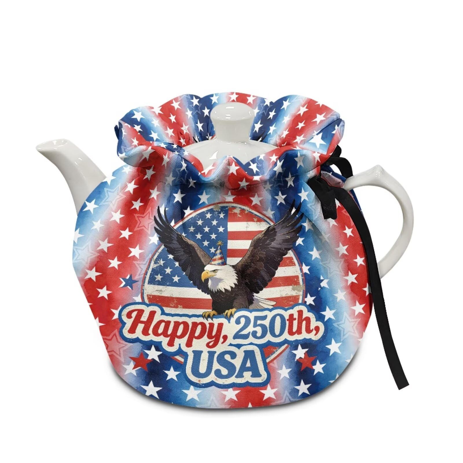 American 250 Anniversary Eagle Tea Pots Cosy USA 250Th Anniversary Party Decorations Cotton Breakfast Tea Pot Cover Kitchen Teacup Dust Cover with Elastic Band Durable Drawstring Kettle Covers