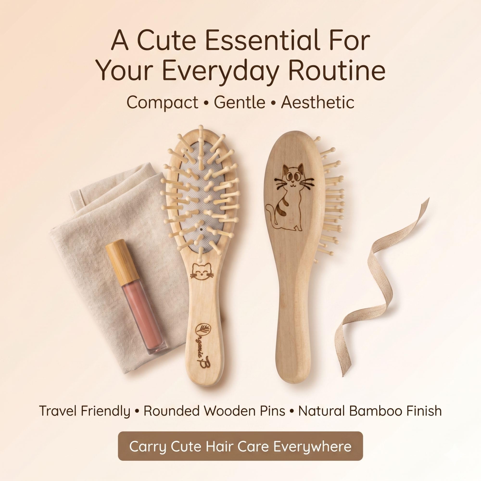 Organic B Cute Mini Wooden Hair Brush for Girls, Teens & Women, Compact Travel Hair Brush with Wooden Massage Pins, Detangling Paddle Hairbrush for Thick, Curly, Straight & Long Hair, Purse & Backpack Friendly 4