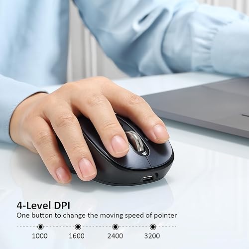 Miniatura 2 de INFINMIND Mouse inalámbrico Bluetooth con desplazamiento de 4 vías, recargable, 4 niveles 3200 DPI, clic silencioso, 3 dispositivos para Windows,