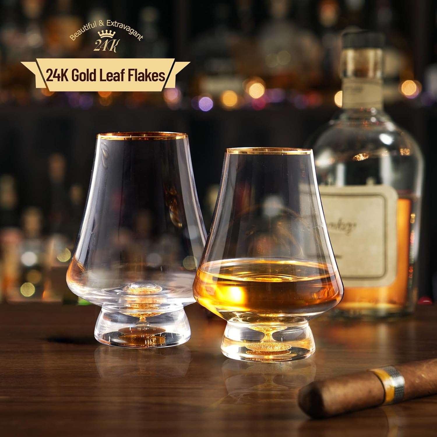 DUJUST Snifter Glasses Set of 2 (8oz), Crystal Whiskey Glasses with 24K Gold Leaf Flakes, Luxury Tasting Glasses for Brandy/Cognac/Bourbon/Tequila/Scotch, BPA-Free & Lead-Free - Image 2