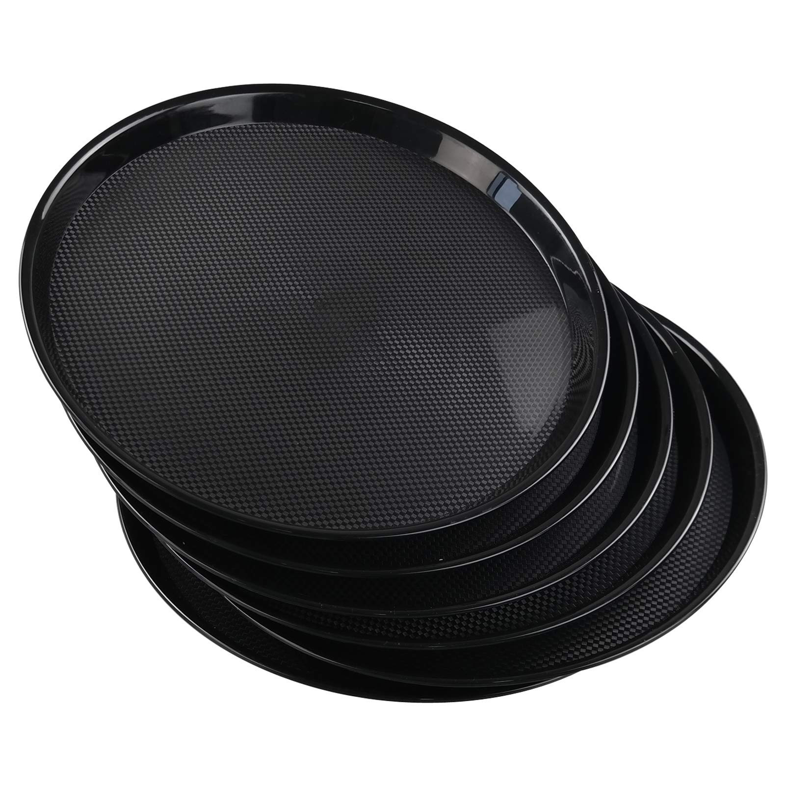 Obston - Bandeja de plástico negro para servir, bandeja redonda de 13.5 pulgadas, 2 paquetes