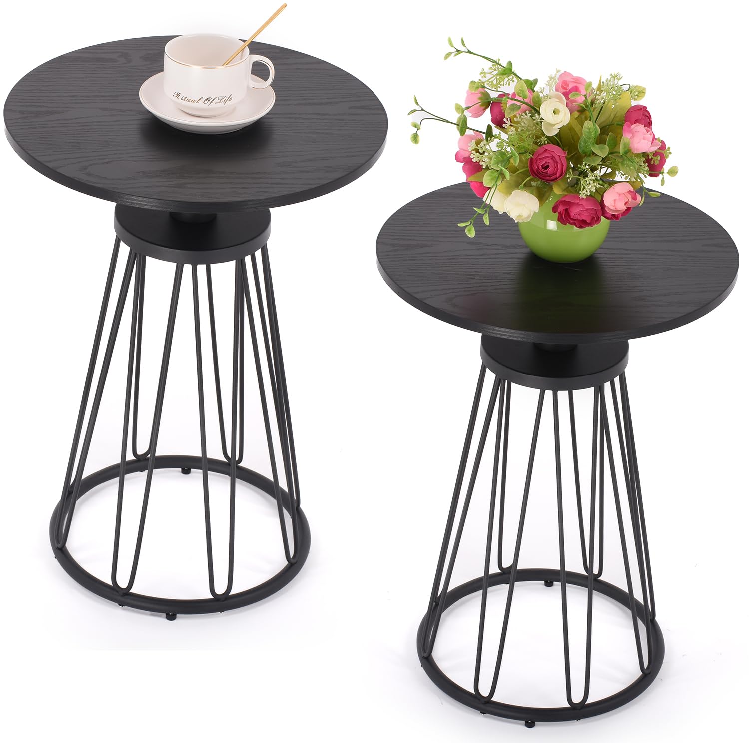 Photo 1 of Round End Table, Small Side Tables for Living Room, Set of 2 Modern Bedside Table for Small Spaces, Coffee Side Table with Metal Frame Legs (Black)