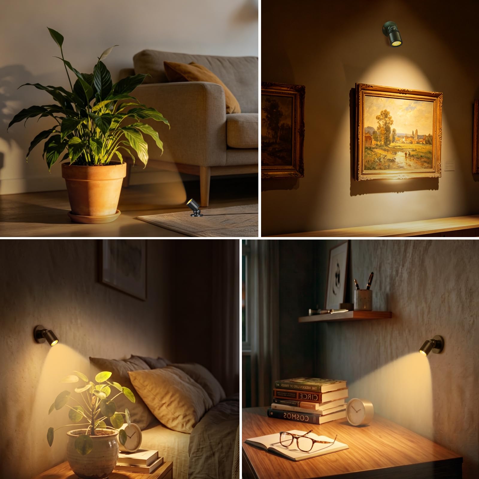 2 Piezas Mini focos LED 1.5 W,2-in-1Rotativo 360°Mini Spot Luz,3000K Blanca Cálida Luz Regulable Adecuado para Vitrinas Cuadros Pequeños Ducha Armarios Pasillos Salas