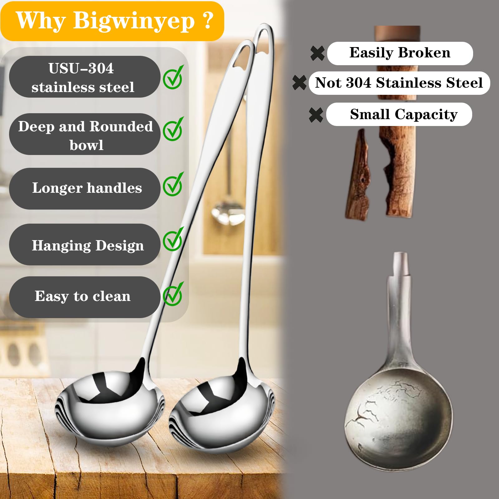 Large Stainless Steel Soup Ladle - Silver -6 Large Stainless Steel Soup Ladle - Silver -6
