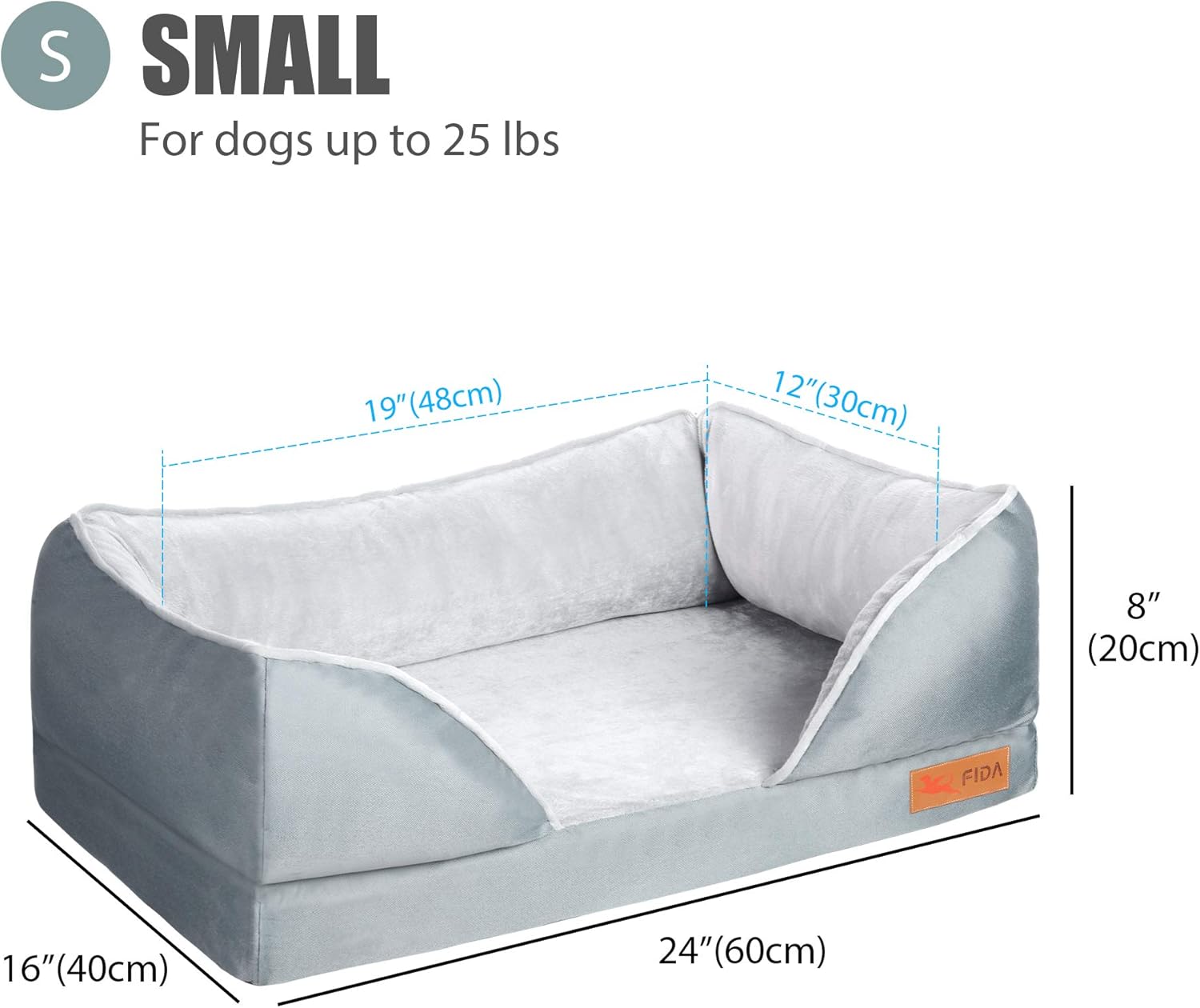 review Fida Orthopedic Dog Bed with Memory Foam Base - Dog Lounge Sofa, Removable Washable Cover, Pets Couch Beds for Small Dogs & Cats (Small, Grey)