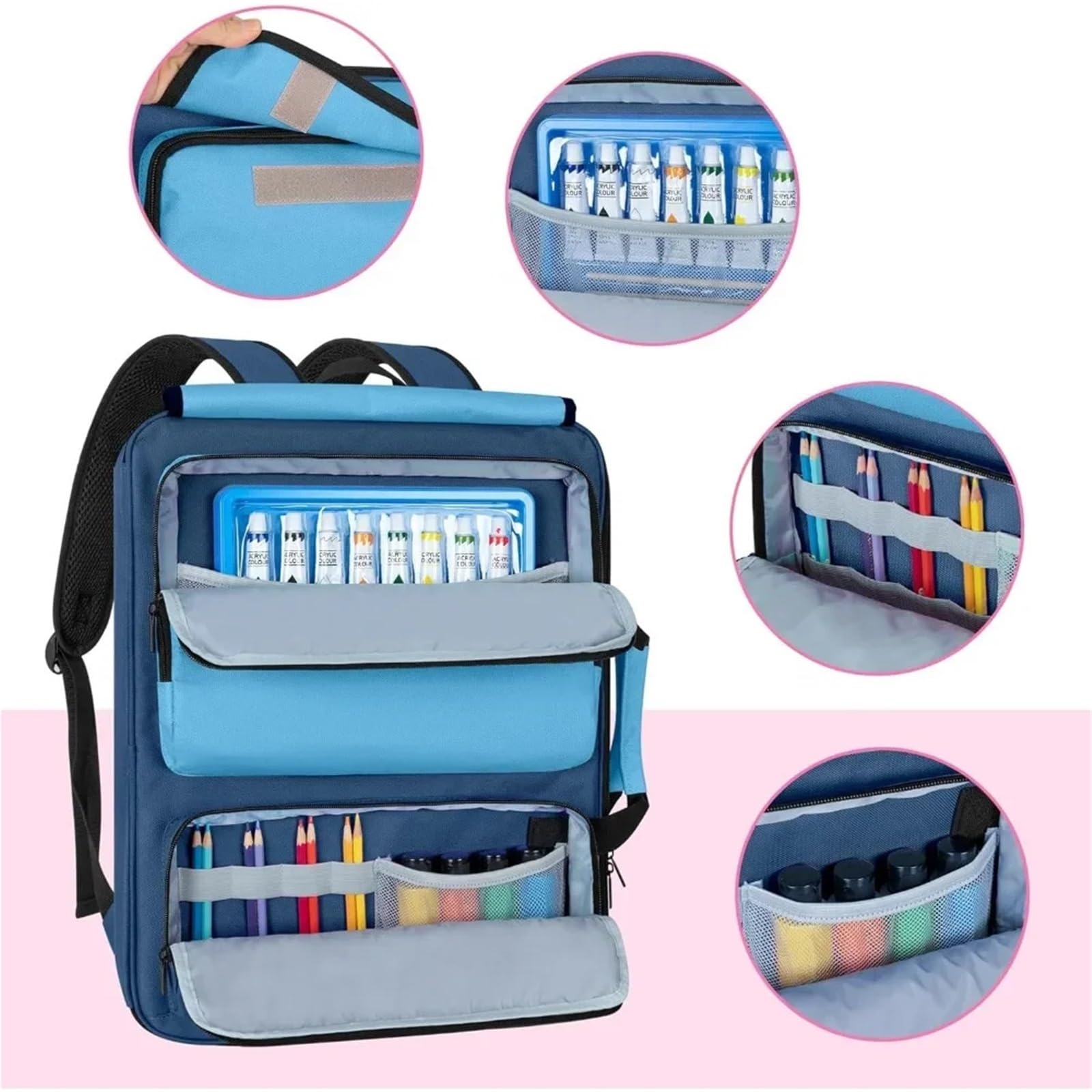 Borsa per Portfolio Artistico Custodia for portfolio artistico A3 15 x 18 pollici, borsa da viaggio for artisti, opere d'arte e materiali for la pittura Utilizzato per conservare le opere(Blue)