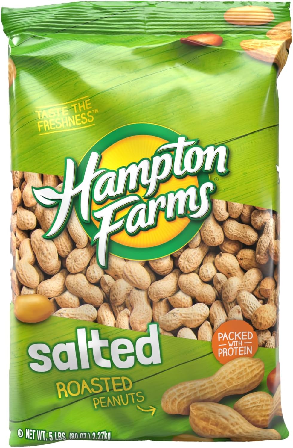 Hampton Farms - USA Grown All-Natural - Fancy Roasted In-Shell Salted Peanuts - 5 lb. Bag