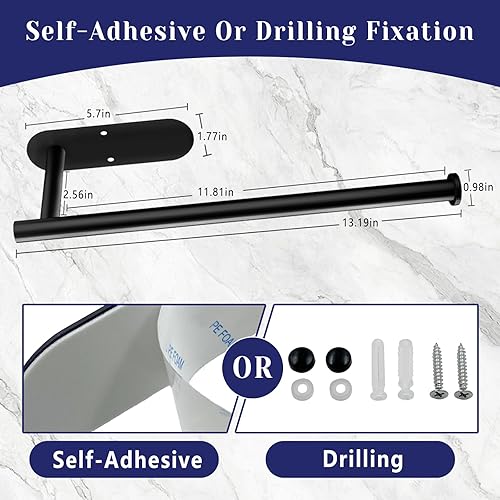 Miniatura 6 de Portarrollos de papel de cocina, autoadhesivo o con perforación, portarrollos de papel de cocina debajo del gabinete, portarrollos de papel de Negro