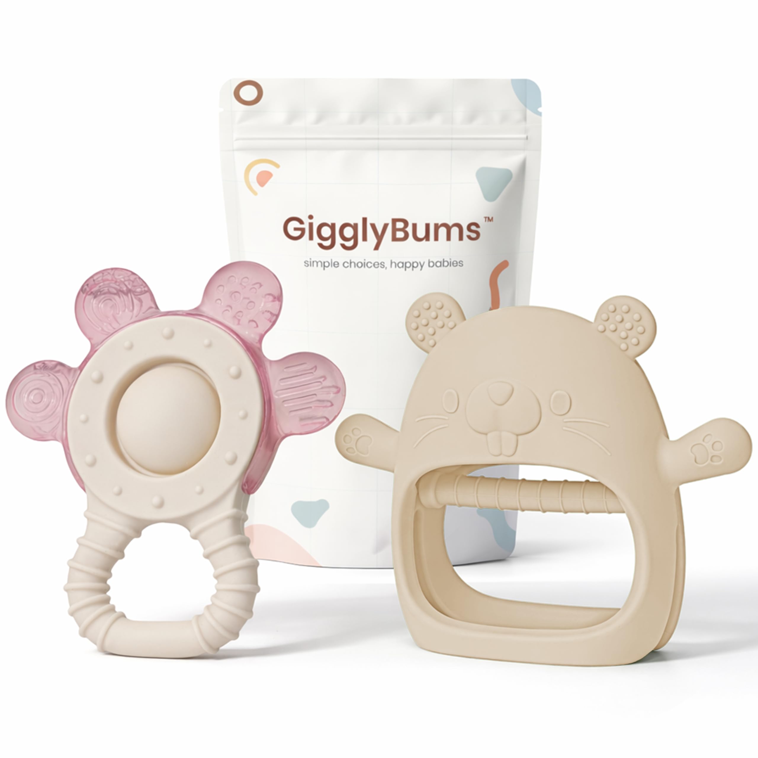 Baby Teether Set 3+ Months – Silicone & Water-Filled Cooling Teether 2-Pack, BPA-Free Sensory Teething Toys, Easy Grip, Sore Gum Relief – Baby Shower-Gift-Ready by GigglyBums