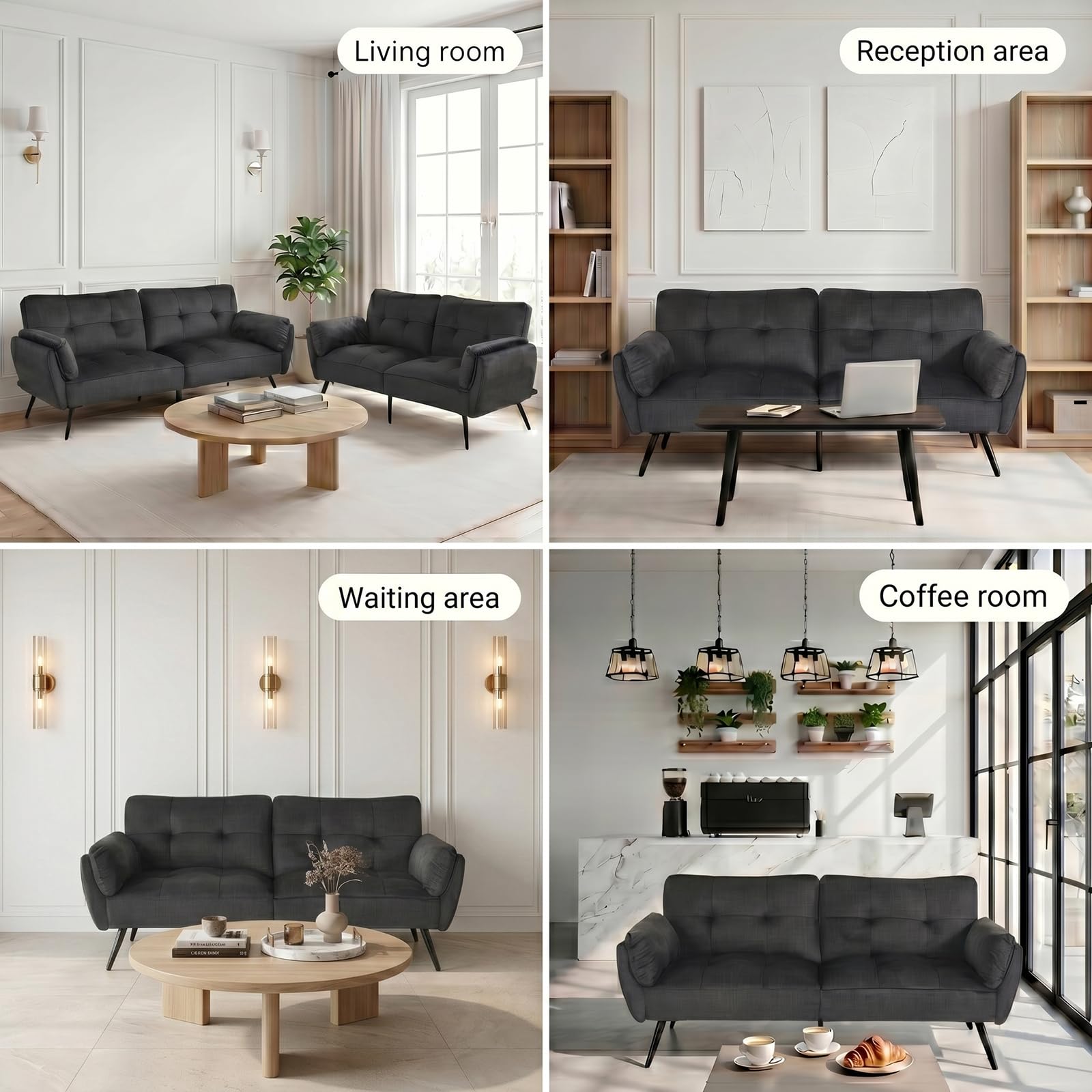 JIEXI Divano letto futon convertibile a 3 posti, moderno in tessuto, con 3 angoli regolabili, 170 cm, divano letto per gli ospiti con gambe in legno, resistente, 230 kg, grigio (170 cm, grigio)