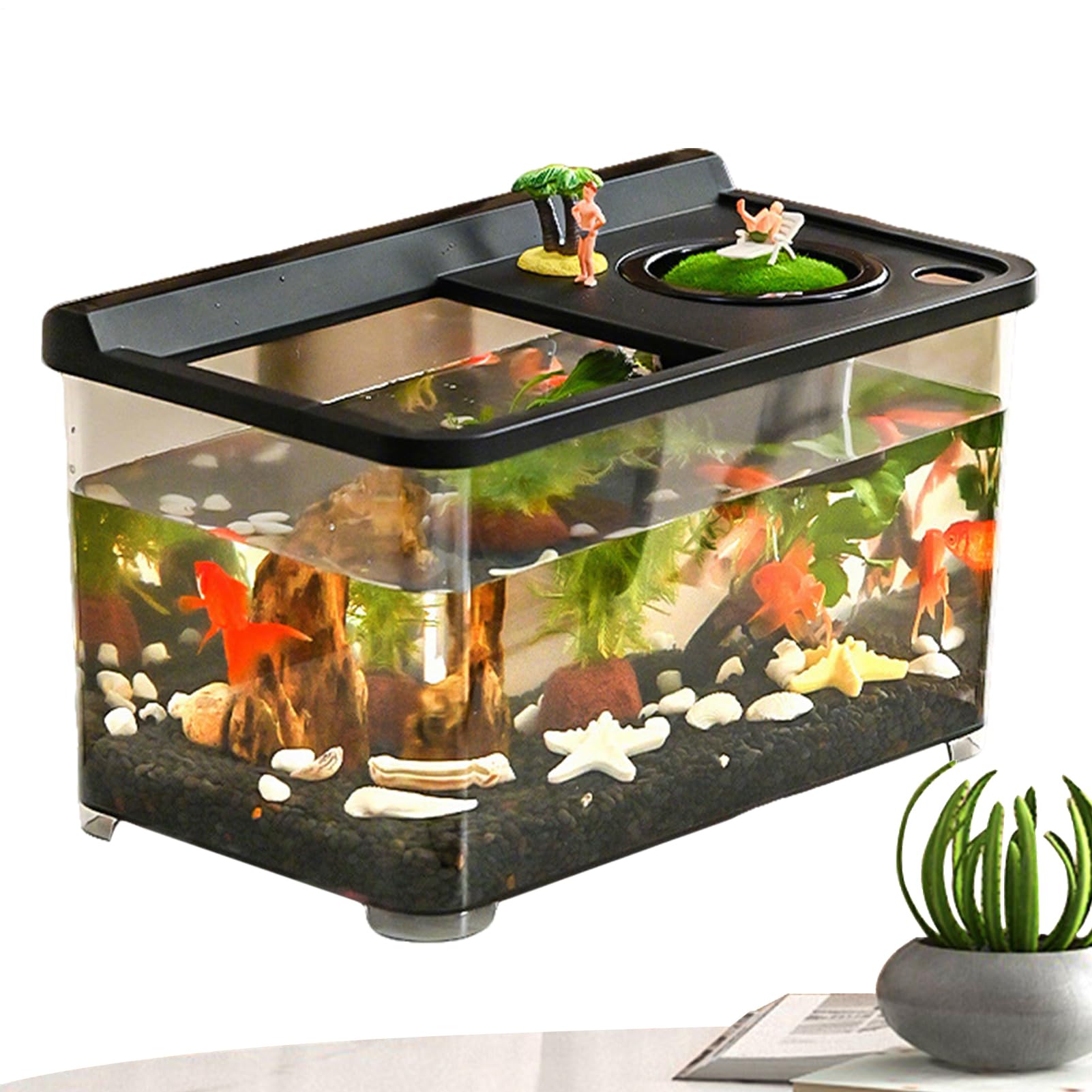 Mini aquarium Betta LED USB en plusieurs couleurs avec vue 360 pour décoration de table