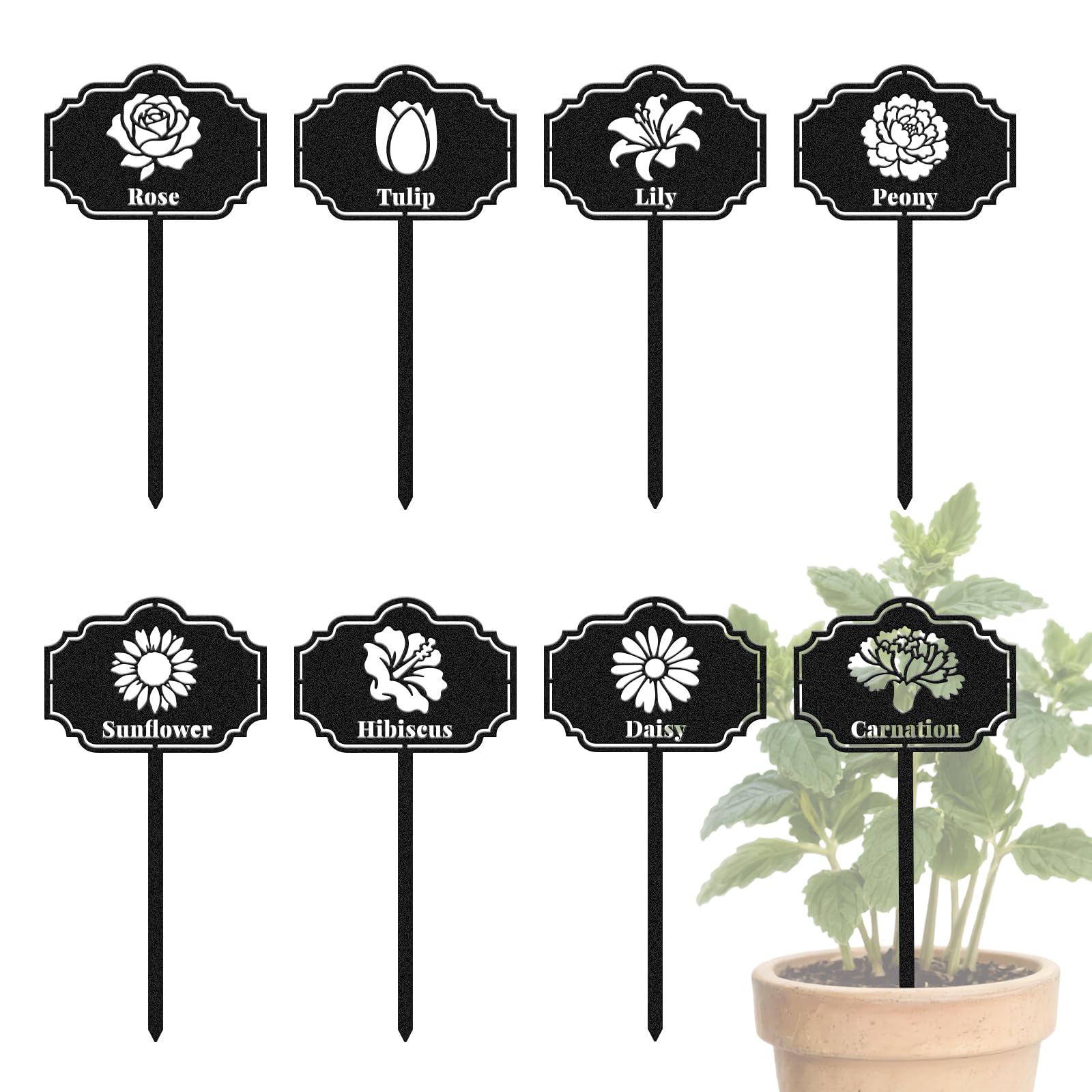 CUTHOLLOW 8PCS Metal Plant Markers Stakes Flowers for Outdoor Indoor, 18x9cm Waterproof Cute Garden Plant Labels Signs Tags for Farmhouse Greenhouse Decor - Funny Gardening Gifts