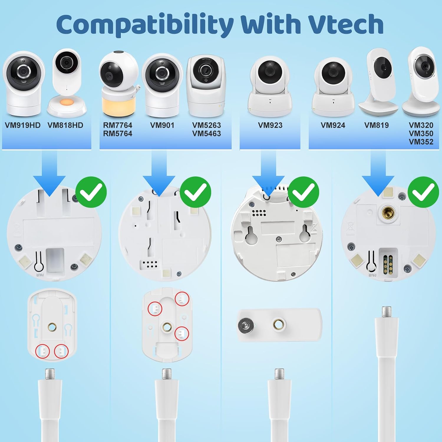 Flexible Baby Monitor Mount for Vtech VM819 /VM901 /Advanced HQ Max /VM919 /VM924 /VM320 /VM350 /VM546 /VM818 /VM923 etc, Baby Monitor Clip Clamp Mount – No Drilling, No Wall Damage, Portable Design
