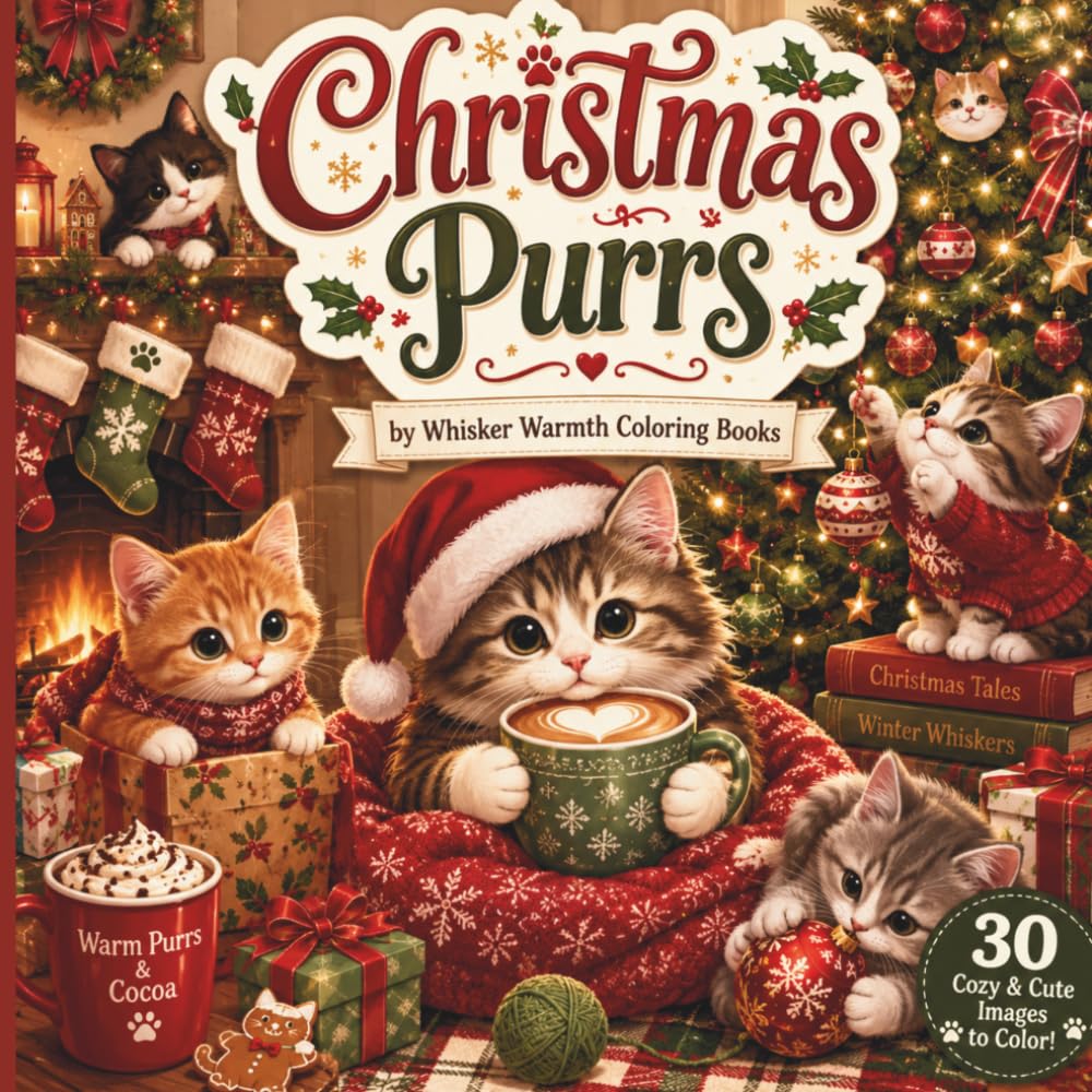Christmas Purrs: Adorable Christmas Cats, Cozy Winter Scenes, and Holiday Fun to Color (Whisker Warmth: Cats Holiday Collection)
