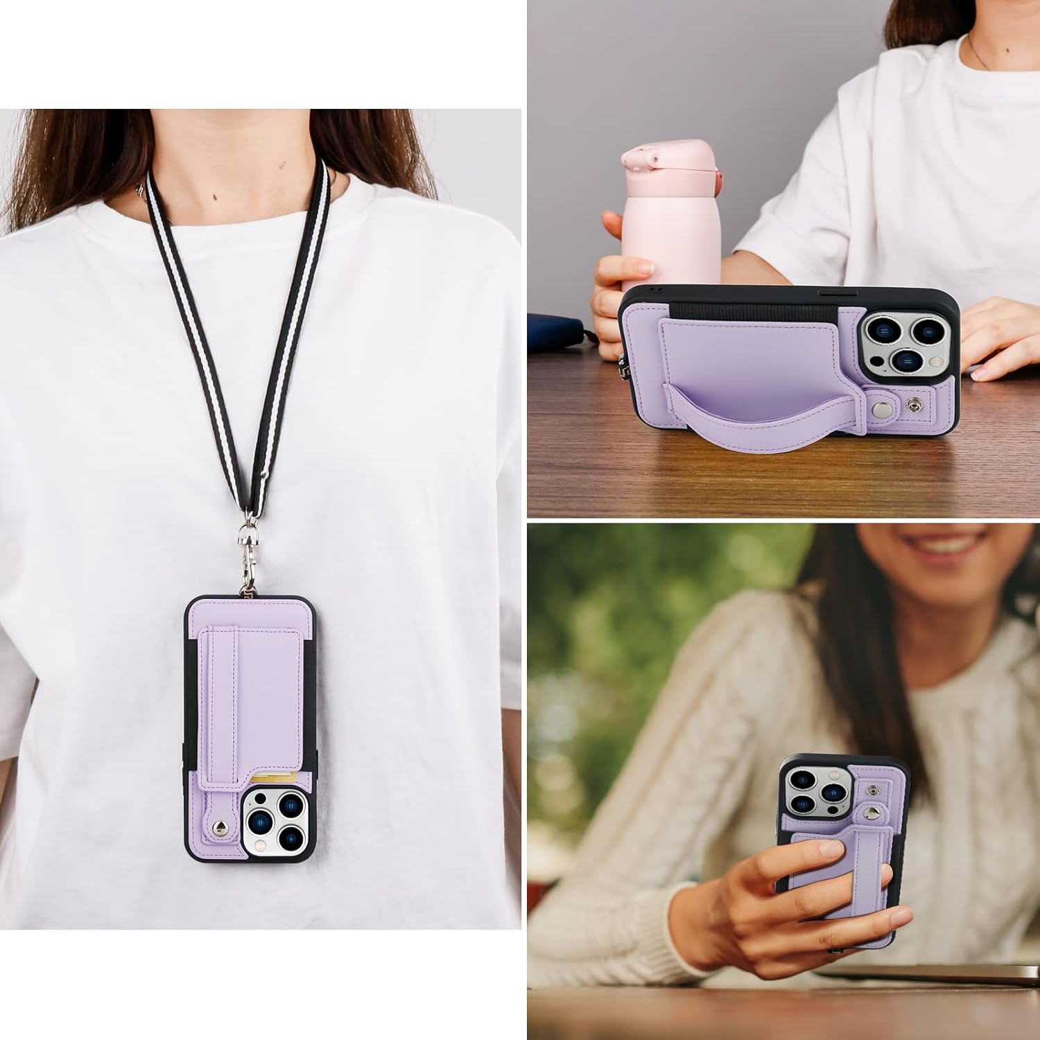 TOOVREN Phone Cover Compatible with iPhone 14 Pro Case with Wallet Strap Card Holder PU Leather Phone Cover for iPhone 14 Pro Wallet Case with Stand Lanyard Kickstand for Women & Men 6.1-Inch Purple - Image 7