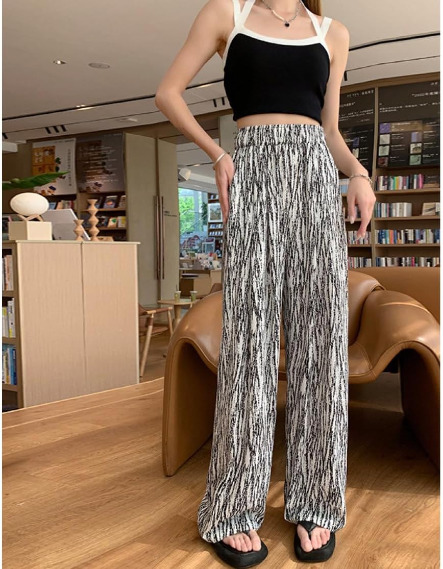 [FDGFJ] 花柄 パンツ ワイド レディース ワイドパンツ ハイウエスト 美脚パンツ ロング ストレッチ ボトム 柄パンツ 脚長