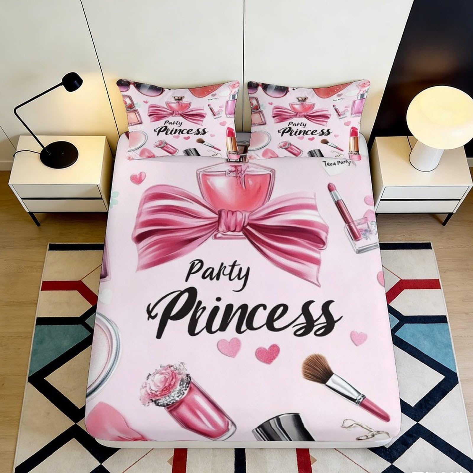 Kzqnxhjprl Style-6 3D Printed Pink Bow Fitted Sheet Microfiber Soft Princess Makeup Bed Cover For Bedroom Dorm Mattress Decor 90X200x25cm