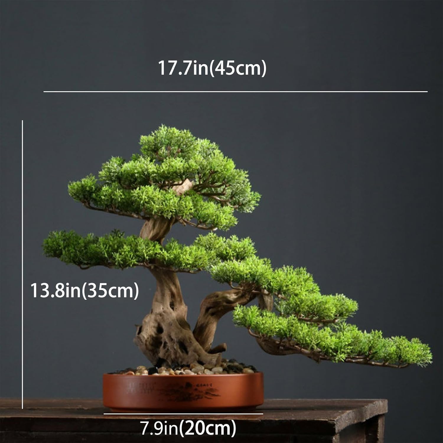 Grande Bonsai Artificiale con Radici in Vero Legno - Pianta Decorativa di Pino Finto per La Casa E Lufficio, Perfetta per Il Soggiorno E La Scrivania. E 23.6in(60cm)