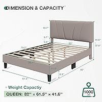 Vista 54 de Novilla Base de cama de plataforma tamaño Queen con cabecera ajustable tapizada, marco de cama Queen, no necesita somier, sin ruido, fácil montaje