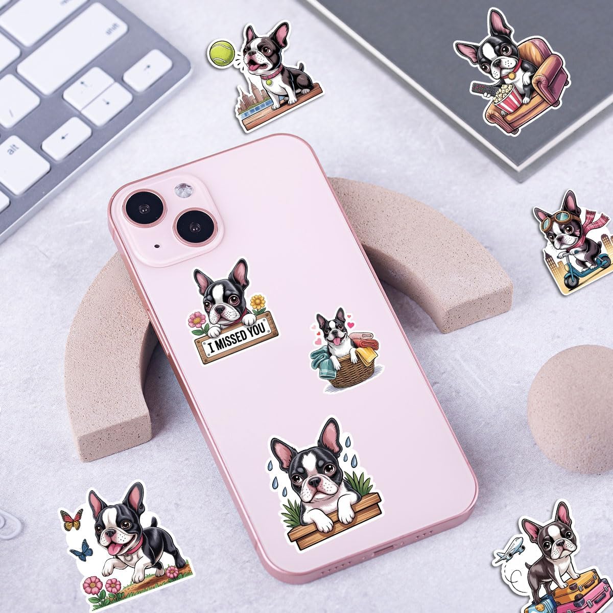 Boston Terrier Stickers Decals 50Pcs Pets Dogs Boston Terrier Waterproof Vinyl Decor & Party Favors for Laptop, Water Bottle, Skateboard & Travel Gear Non-Repeating Decals, High-Definition Print image 4