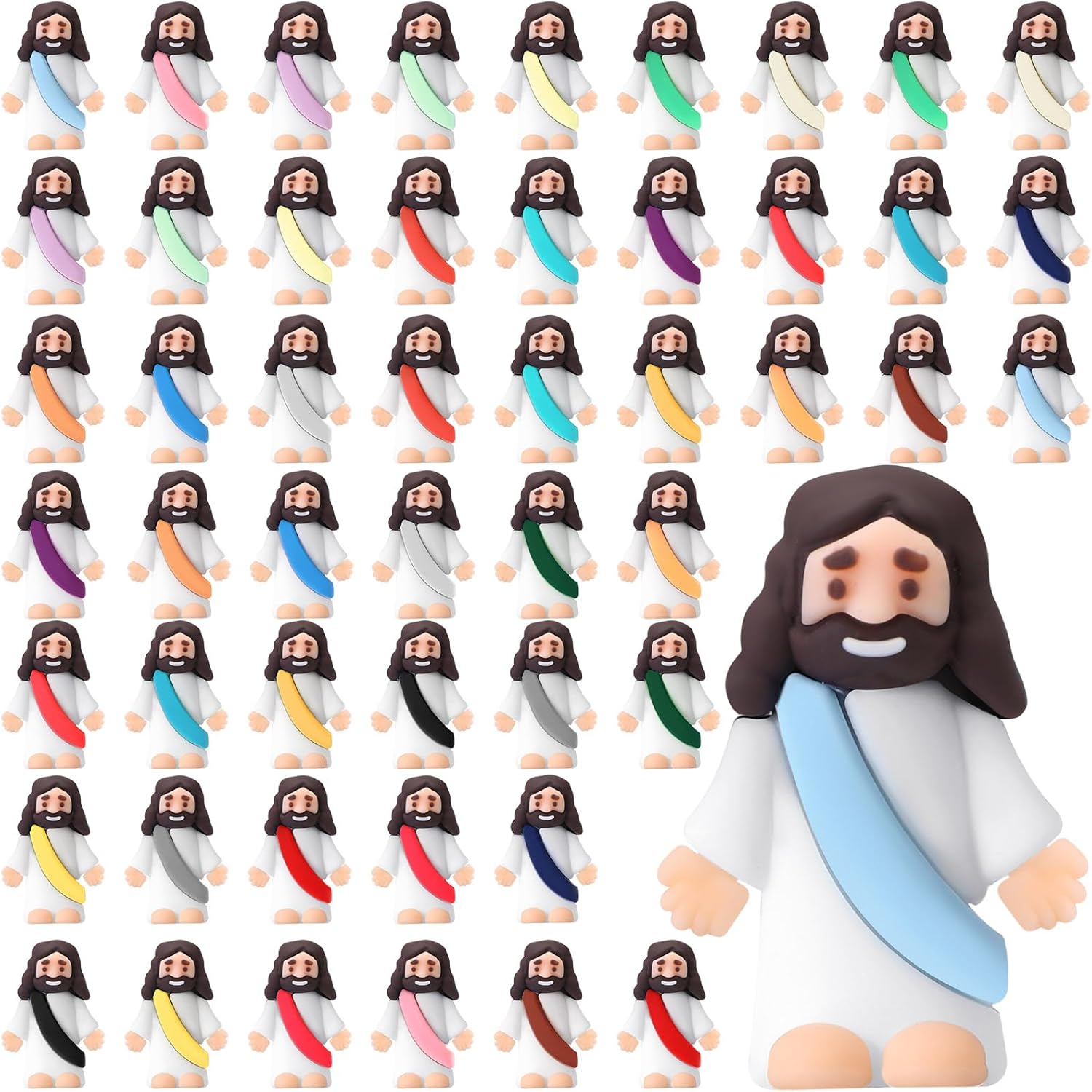 Sumind 50 Pcs Little Jesus Figures Easter Mini Pocket Jesus Figurines Bulk Original Design for Easter Egg Stuffers Hide Seek Religious Party Favors Sunday School Baptism Gifts(Blue)