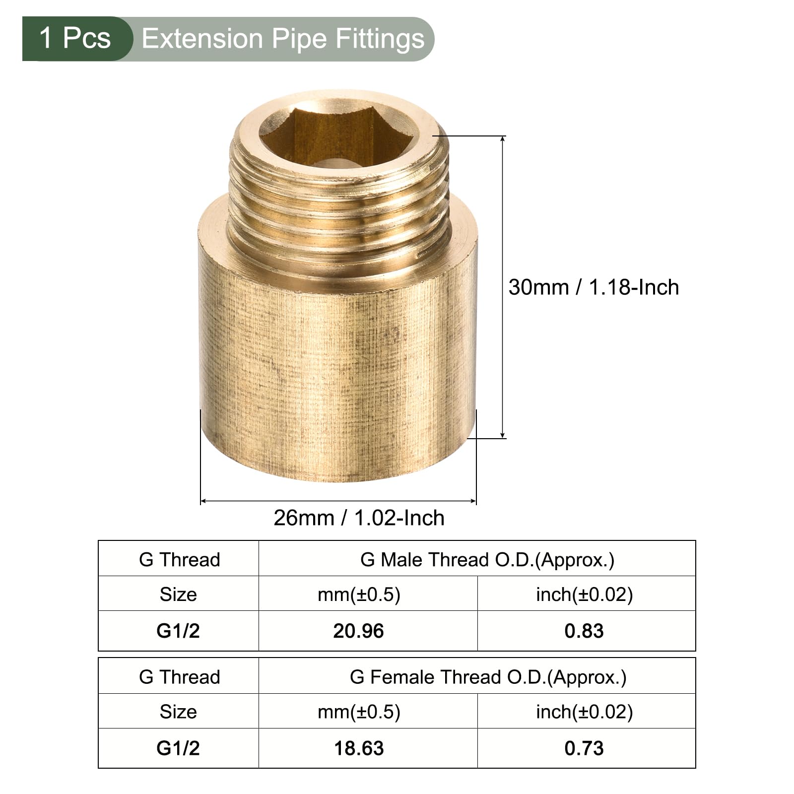 YOKIVE Extension Pipe Fitting, G1/2 Female to G1/2 Male Thread Reducer Adapter Connector - Image 2