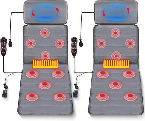 Alfombrilla de masaje de 2 piezas con calor, almohadilla de masaje corporal, 9 motores de vibración3 modos de temporización, almohadilla de masaje