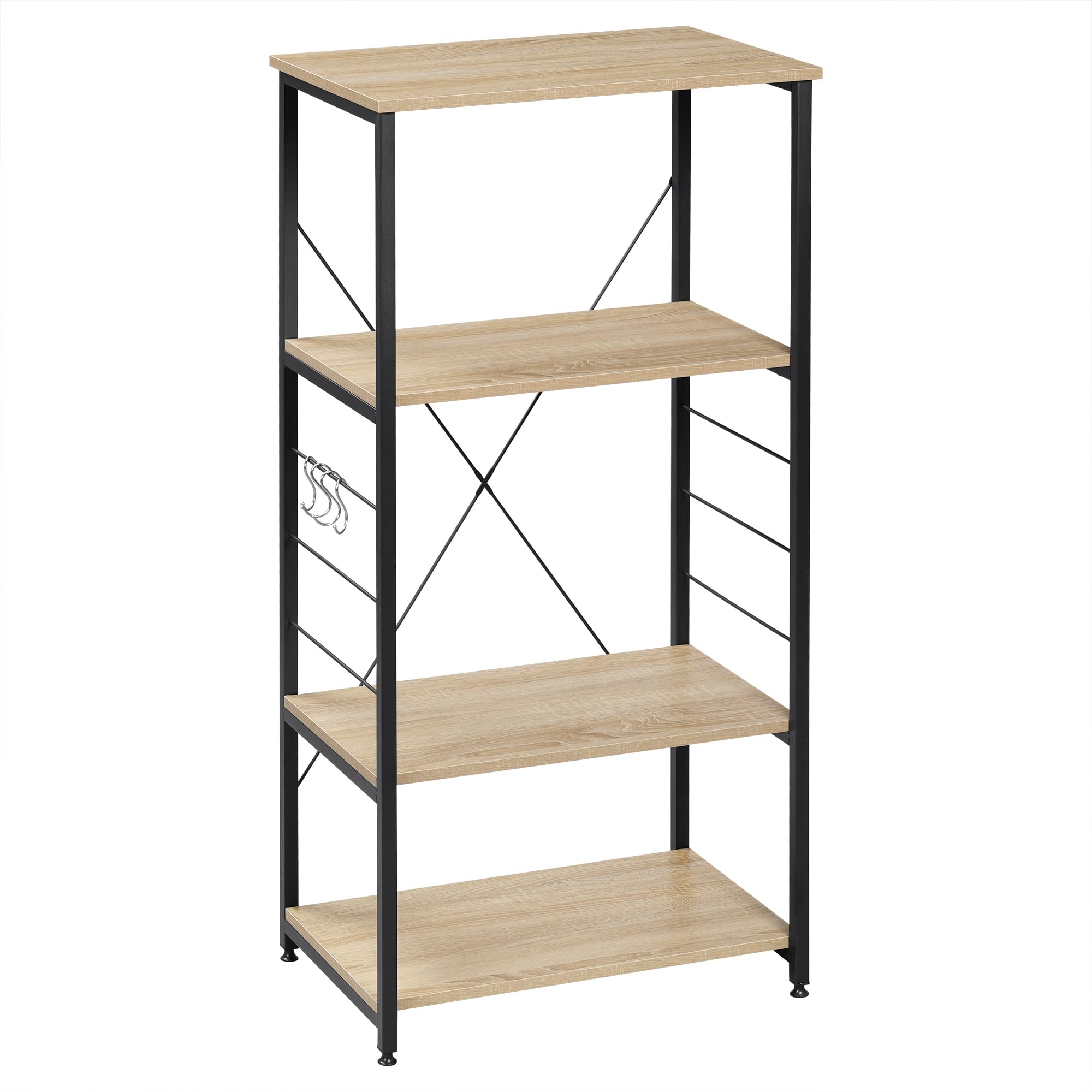 WOLTU Estantería de Cocina Estante para Microondas Estante de Baker Estante de Metal y Madera, con 4 Estantes Aprox.60 x 40 x 123,5 cm Roble + Negro
