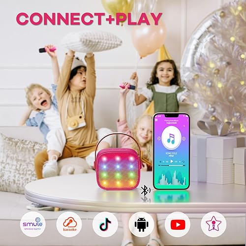 Miniatura 6 de Mini máquina de karaoke para juguetes para niños, altavoz Bluetooth portátil con 2 micrófonos inalámbricos, regalos de cumpleaños para niñas de 3,