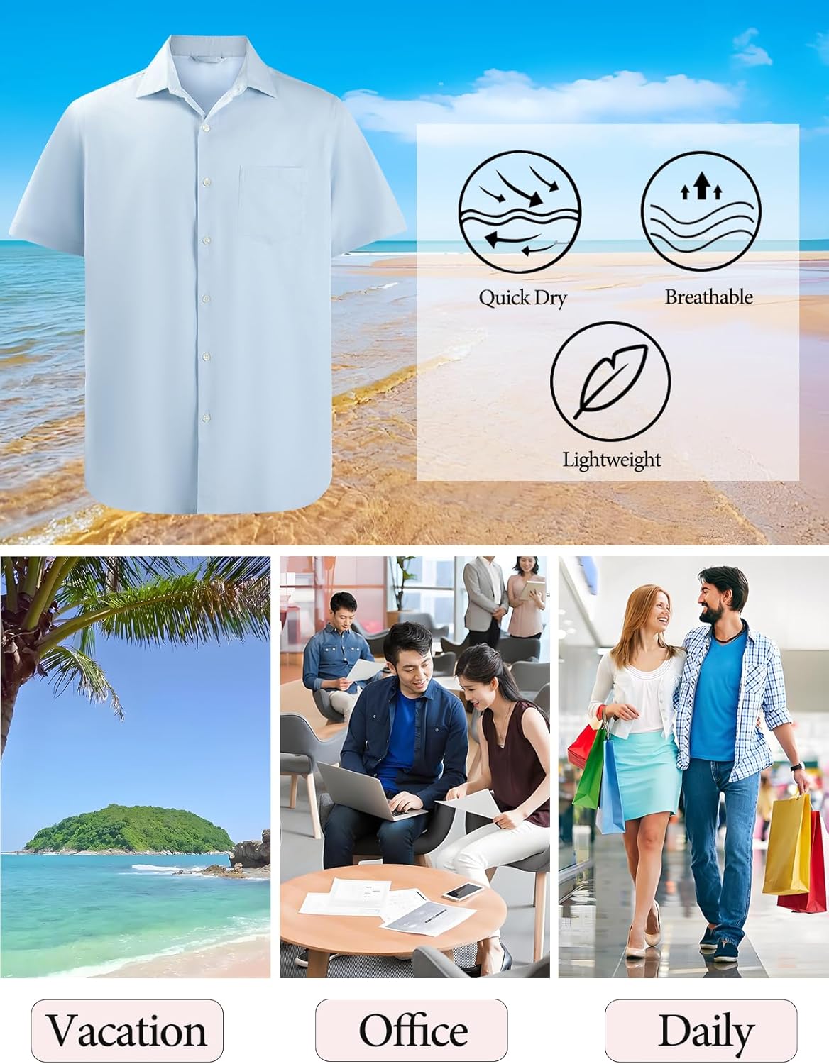 GSOU SNOW Mens Fishing Shirts Short Sleeve Button Up Hiking Shirt Cooling Quick Dry Vented - Image 5