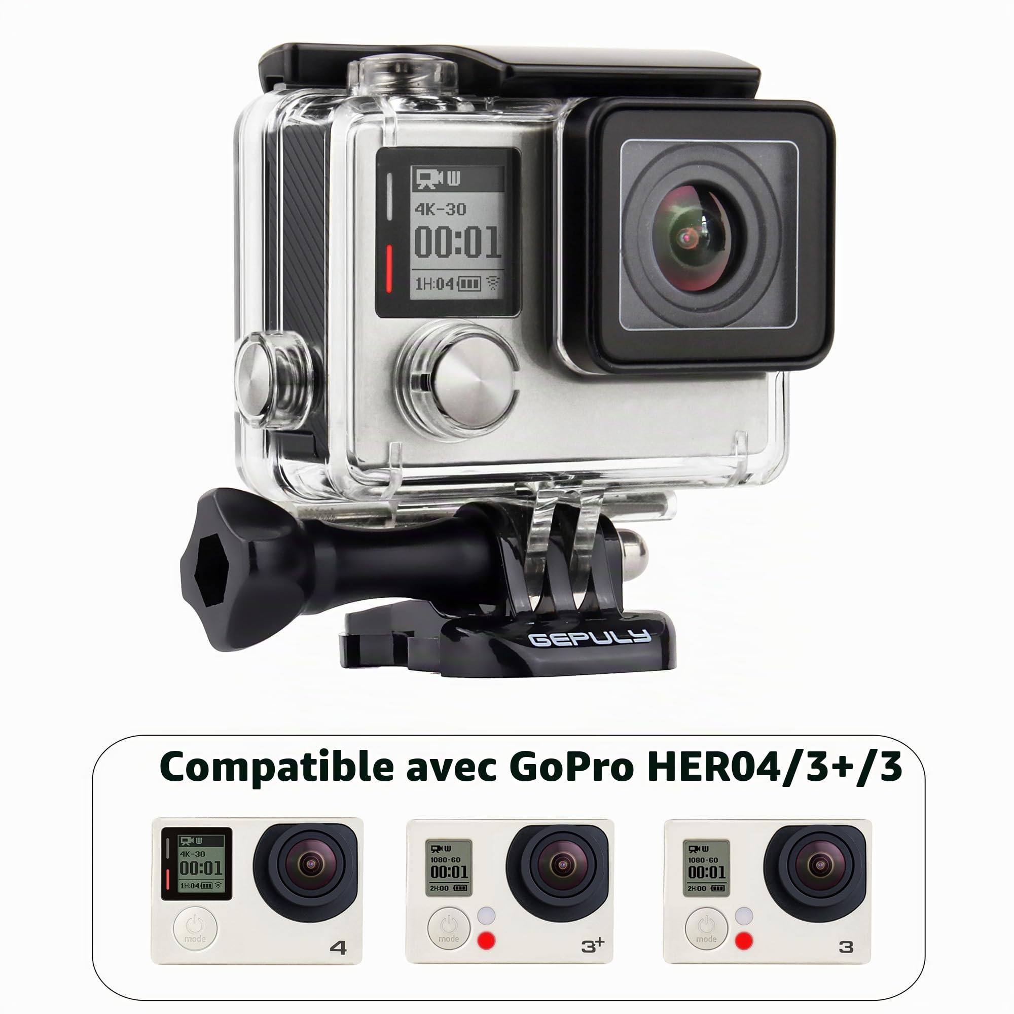 GEPULY Boîtier squelette pour GoPro Hero 4, Hero 3+, Hero 3 Action Camera Side Open Boîtier de protection avec porte arrière squelette pour caméra GoPro Hero4, Hero3+, Hero3