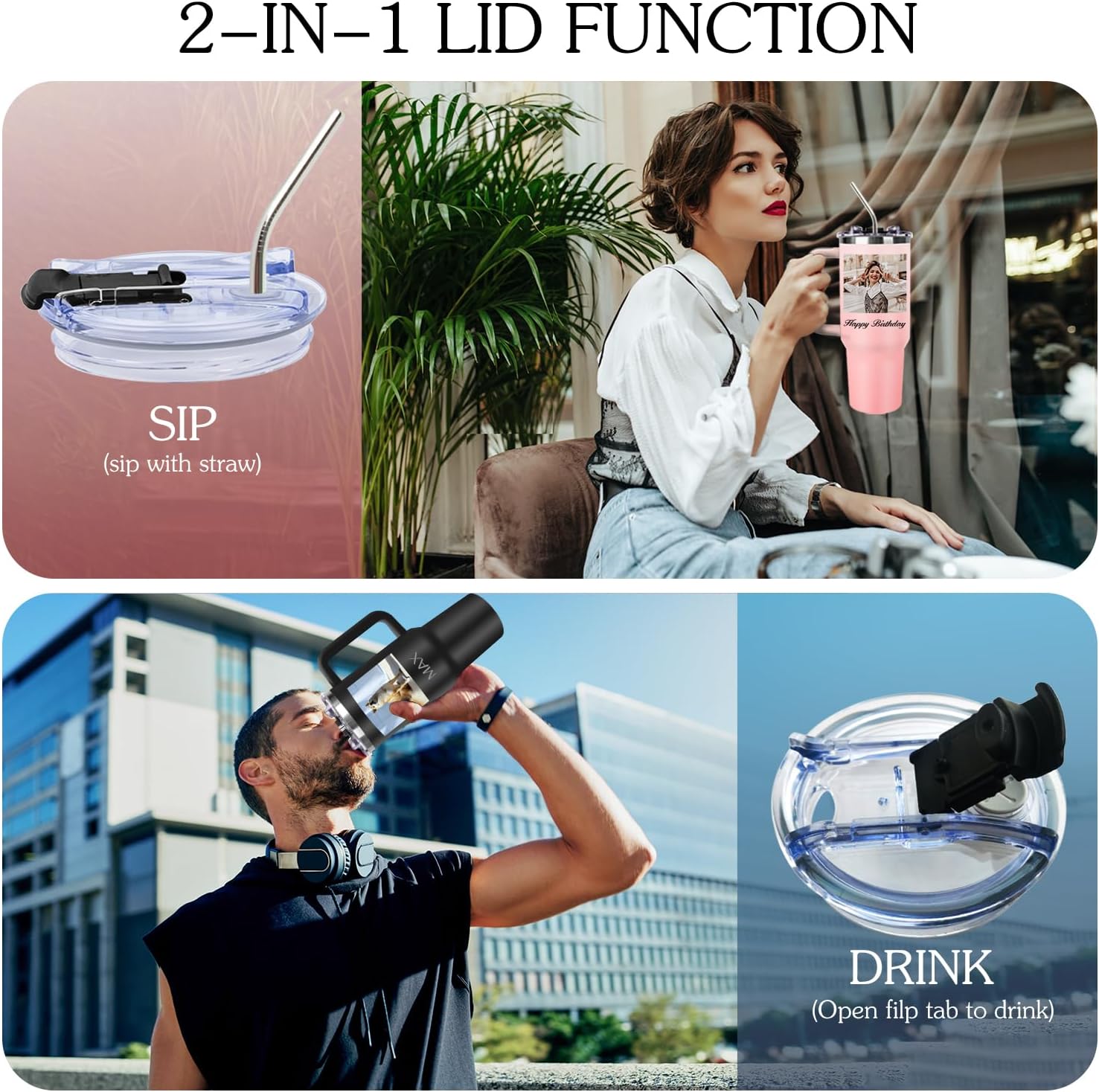 Personalized 40 oz Tumbler with Handle and Straw, Custom Tumbler with Picture, Logo, Text, Stainless Steel Travel Coffee Mug Cup, Personalized Gifts For Women Men Birthday Anniversary Christmas Gifts - Image 4