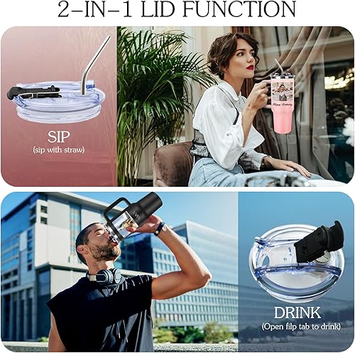 Miniatura 4 de Vaso personalizado de 40 onzas con asa y pajita, vaso personalizado con imagen, logotipo, texto, taza de café de viaje de acero inoxidable, regalos