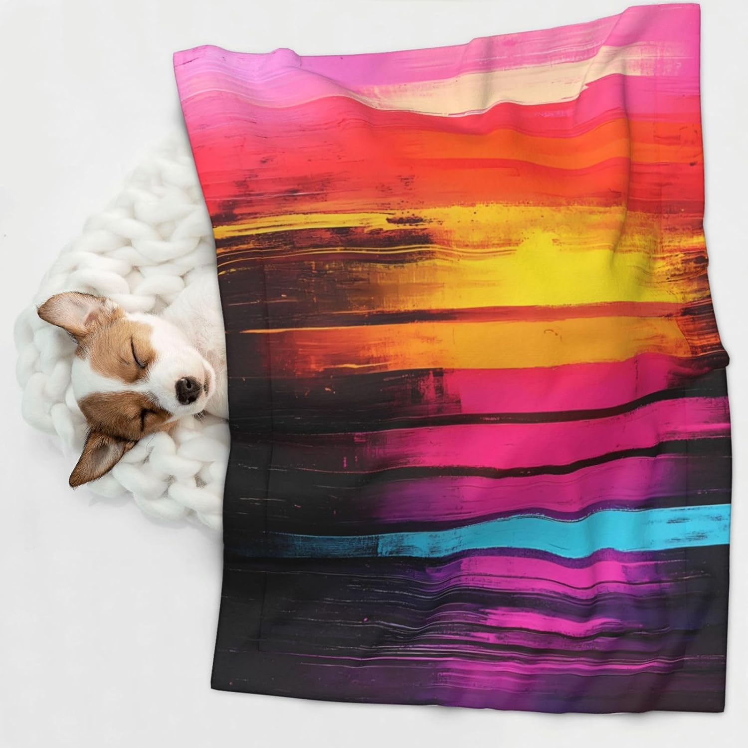 Fluorescent Strips in Medium Printed pet Blanket - Suitable for pet kennels/Dog beds/cat Baskets