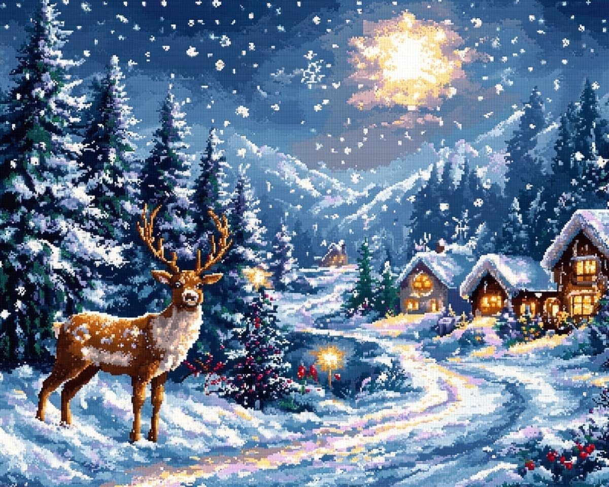 AxiangziK 12x16in Stamped Cross Stitch Kits for Beginners,Christmas Snow Town DIY Cross Stitch Patterns Kits for Adults,11 CT Arts Craft for Home Decor