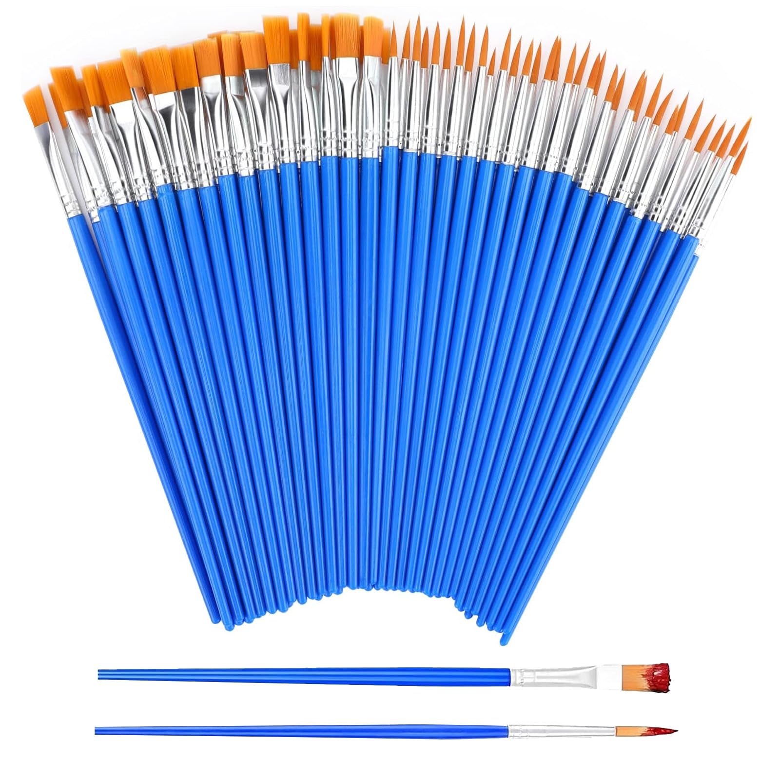 60PCS Small Paint Brushes, Craft Paint Brushes,Acrylic, Watercolour and Oil Painting Brush Set, Suitable for Artists, Painting Enthusiasts and Beginners (Flat+ Pointed）.