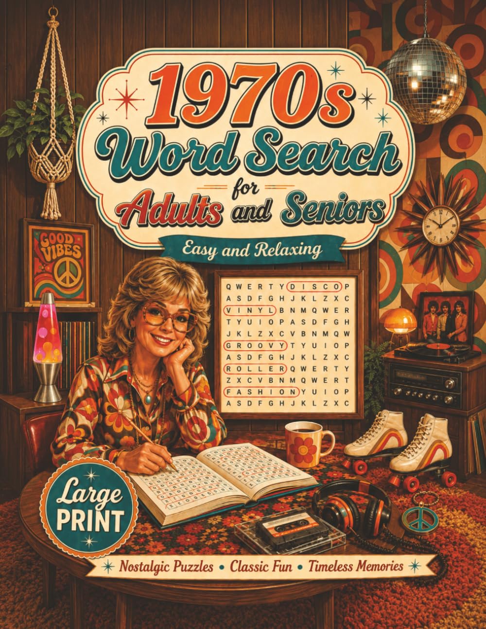 1970s Word Search for Adults and Seniors: Large Print Nostalgia Word Find Puzzles with Seventies Music, TV, Movies, Fashion, Food, History, and Memories