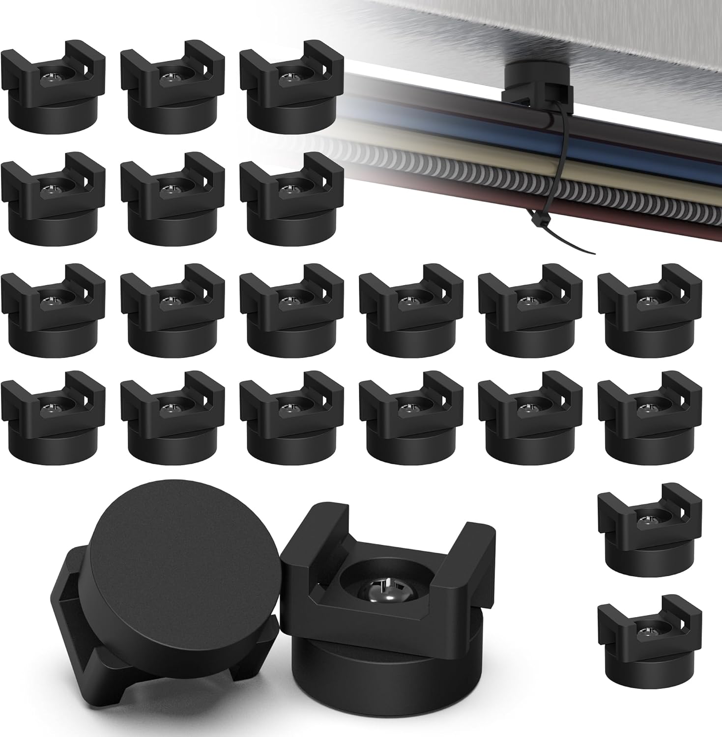 20 Pack Magnetic Cable Zip Tie Base, Scratch-Proof Magnet Zip Tie Mount for Office & Garage Cable Management, Reusable Magnetic Zip Tie Wire Holder for Secure Wire Routing