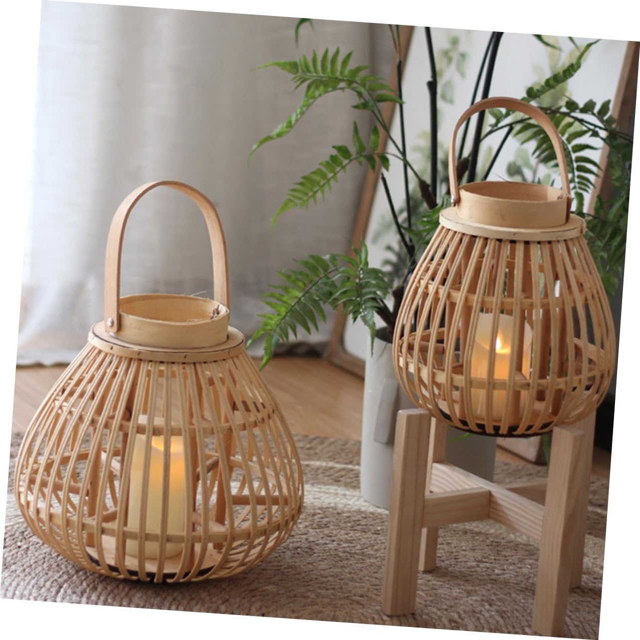 Retro Style Bamboo Lantern Candleholder Decorative Candlestick for Home Decor