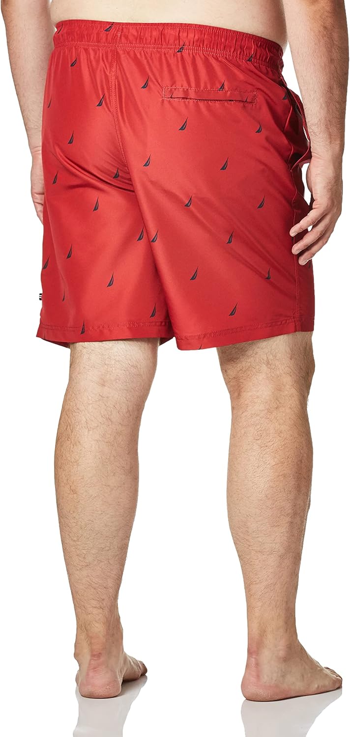 Фронт view of Nautica Men's Quick Dry J-Class Sailboat Print Swim Trunk in Nautica Red